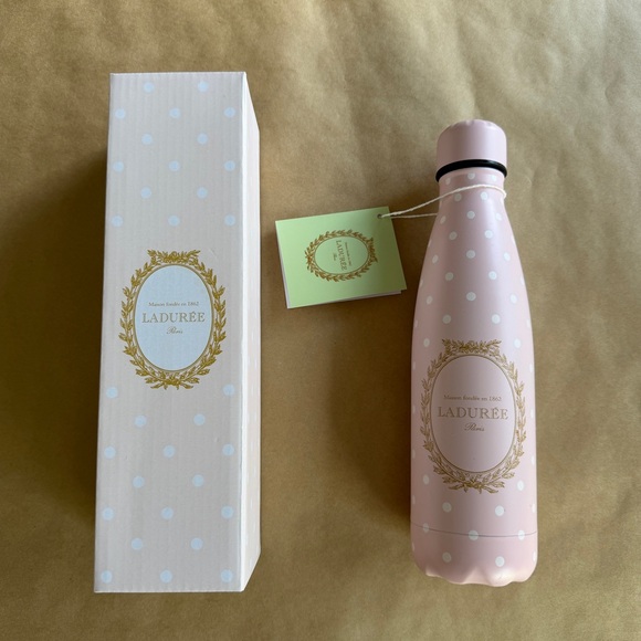 Laduree Limited Edition Water Bottle Metal Pink White Polka Dots